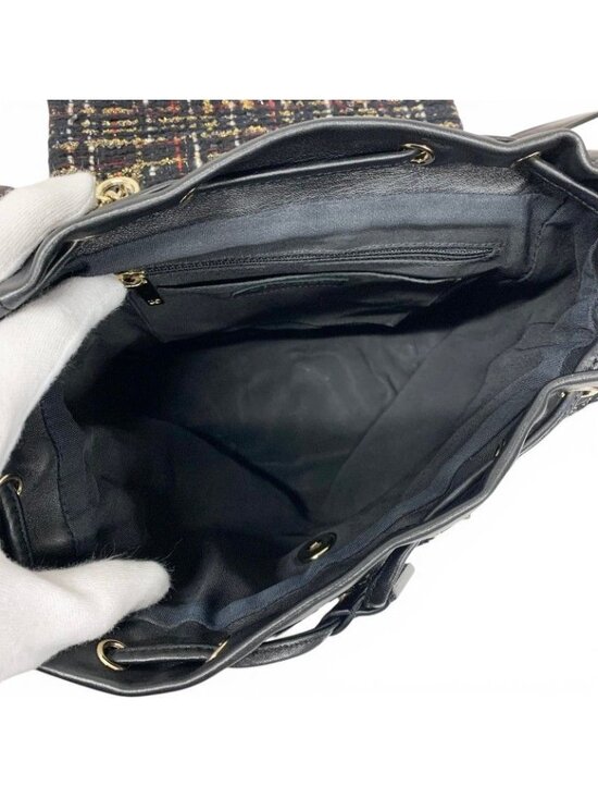 Chanel Backpack Tweed Lambskin Black Gold Quilted CC Logo Turnlock Chain main image 8